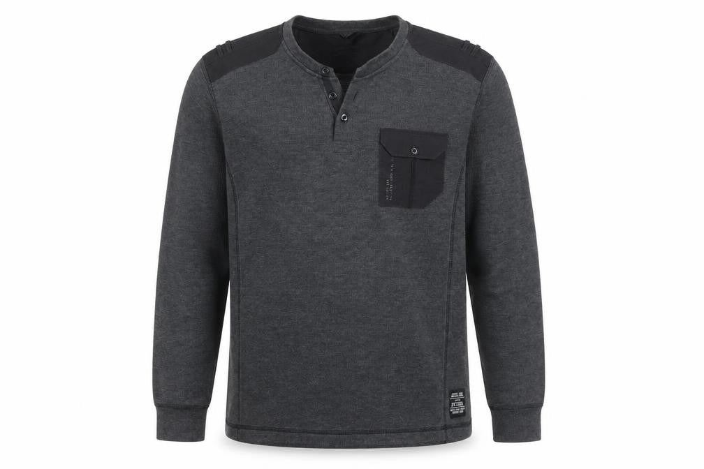 Front view of Denim Seventy3 Men's Grey Henley Sweatshirt, size L