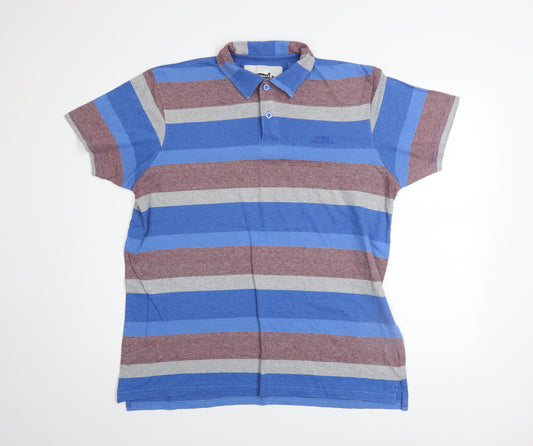 Weird Fish Men's Blue Striped Polo Shirt Size L Cotton Blend