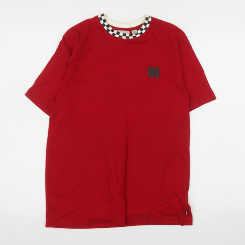 Vans Women Red Ringer T-Shirt L Retro Checkerboard Collar