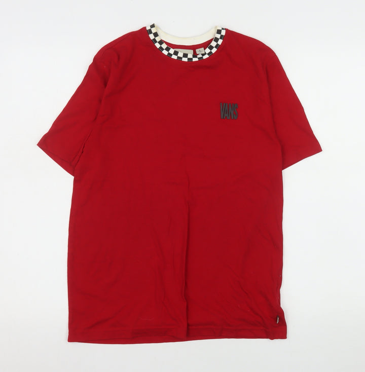 Vans Women Red Ringer T-Shirt L Retro Checkerboard Collar