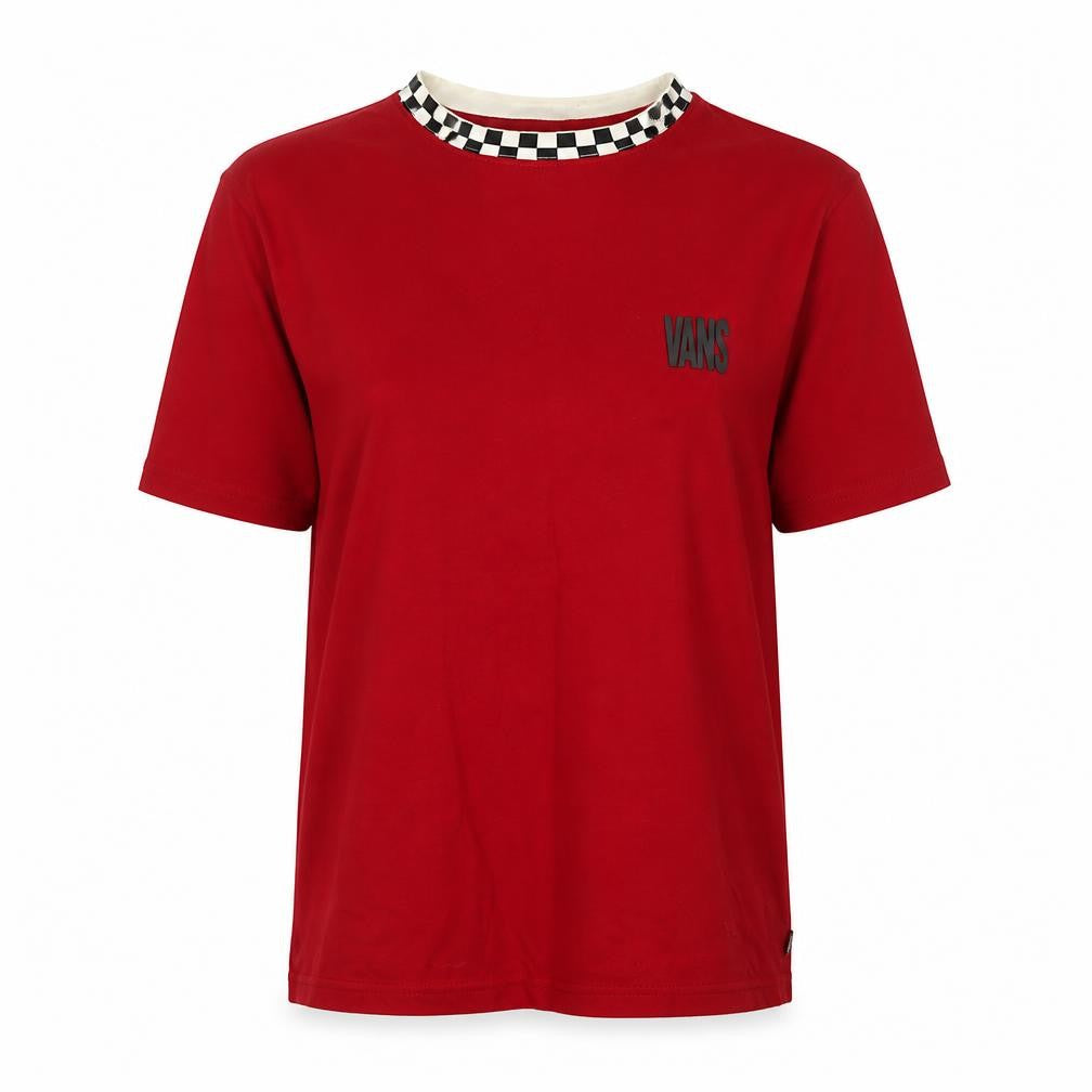 Front view of Vans Women Red Ringer T-Shirt L Retro Checkerboard Collar