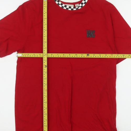 Vans Women Red Ringer T-Shirt L Retro Checkerboard Collar