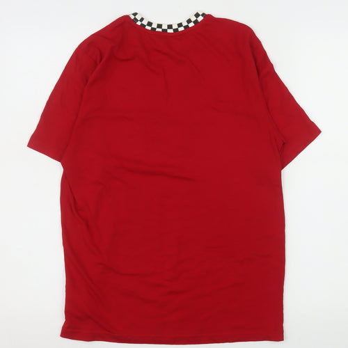 Vans Women Red Ringer T-Shirt L Retro Checkerboard Collar
