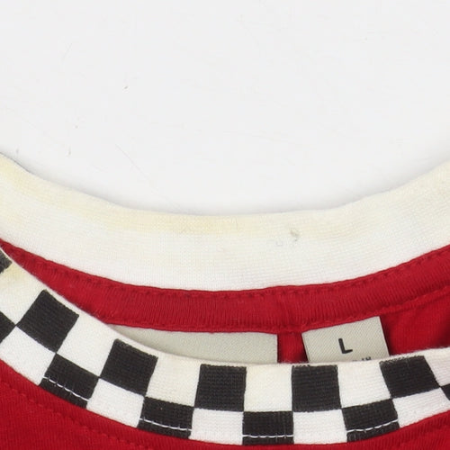 Vans Women Red Ringer T-Shirt L Retro Checkerboard Collar