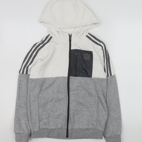 Adidas Boys Grey Colourblock Hooded Track Jacket 11-12 Years Full Zip