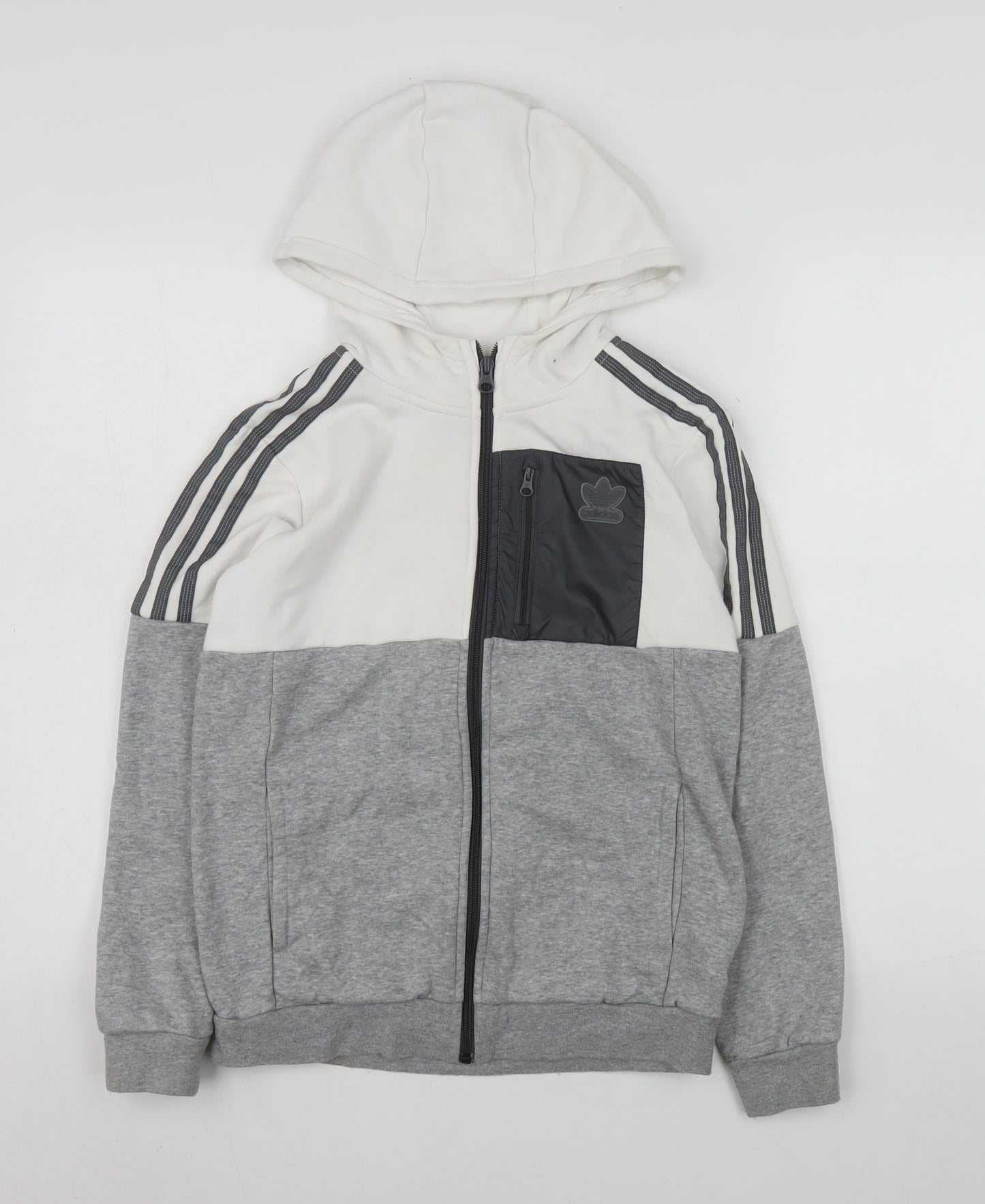 Adidas Boys Grey Colourblock Hooded Track Jacket 11-12 Years Full Zip