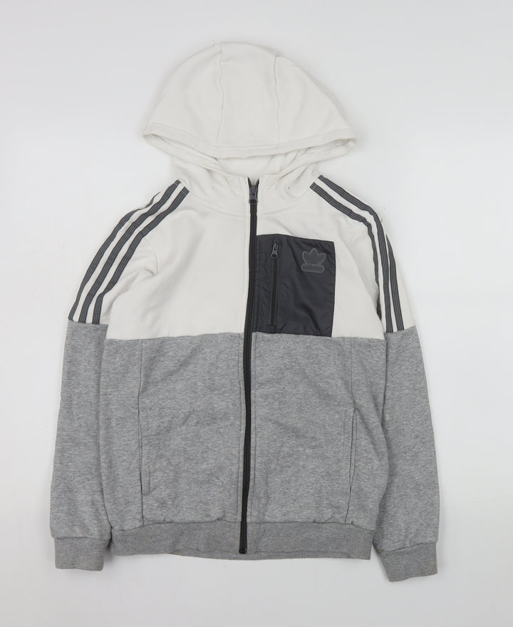 Adidas Boys Grey Colourblock Hooded Track Jacket 11-12 Years Full Zip