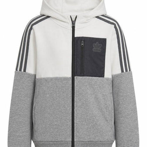 Adidas Boys Grey Colourblock Hooded Track Jacket 11-12 Years Full Zip