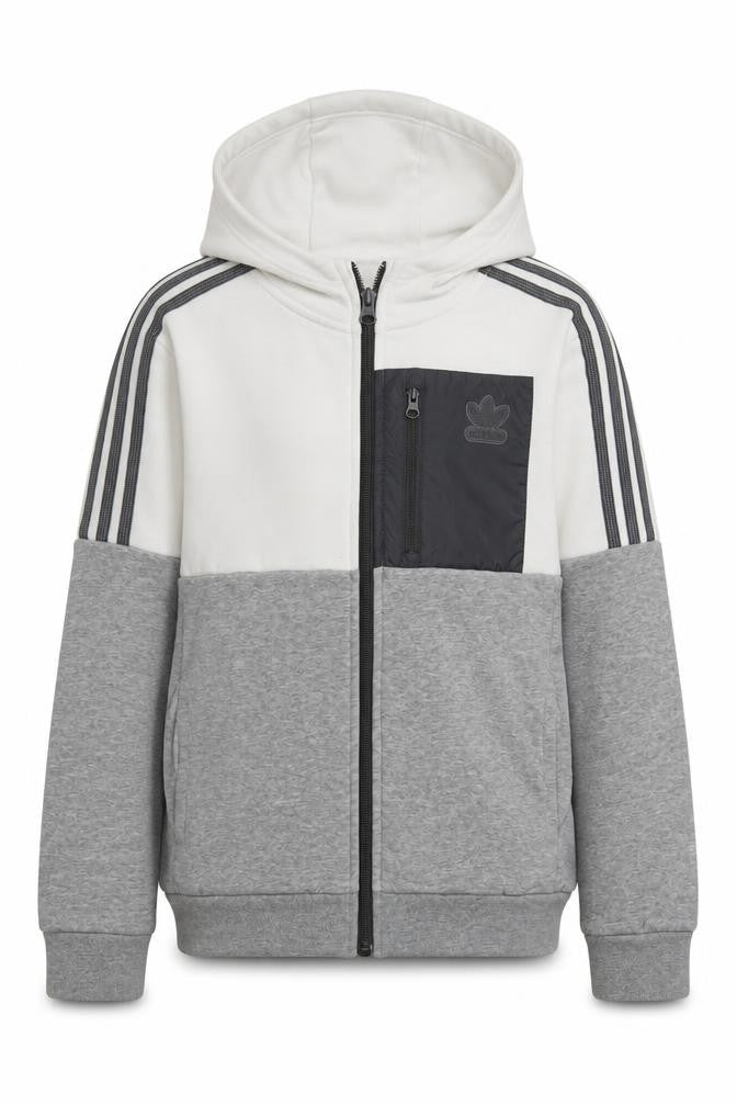 Adidas Boys Grey Colourblock Hooded Track Jacket 11-12 Years Full Zip