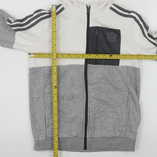 Adidas Boys Grey Colourblock Hooded Track Jacket 11-12 Years Full Zip