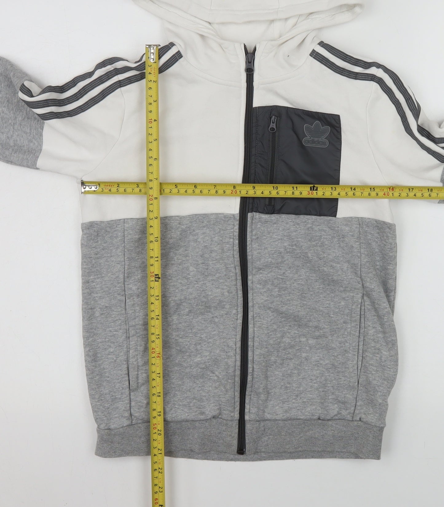 Adidas Boys Grey Colourblock Hooded Track Jacket 11-12 Years Full Zip