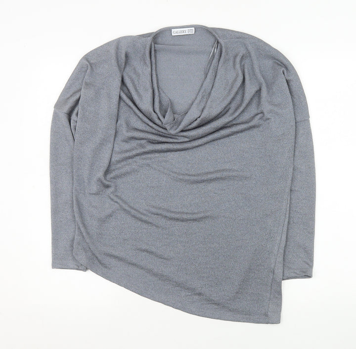 Gallery Womens Grey Cowl Neck Long Sleeve Knit Blouse Size 14