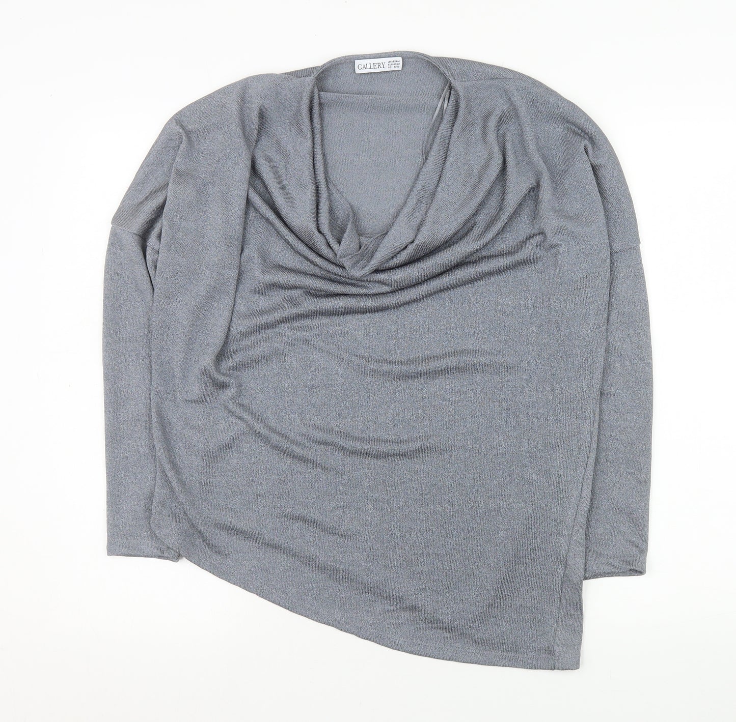 Gallery Womens Grey Cowl Neck Long Sleeve Knit Blouse Size 14
