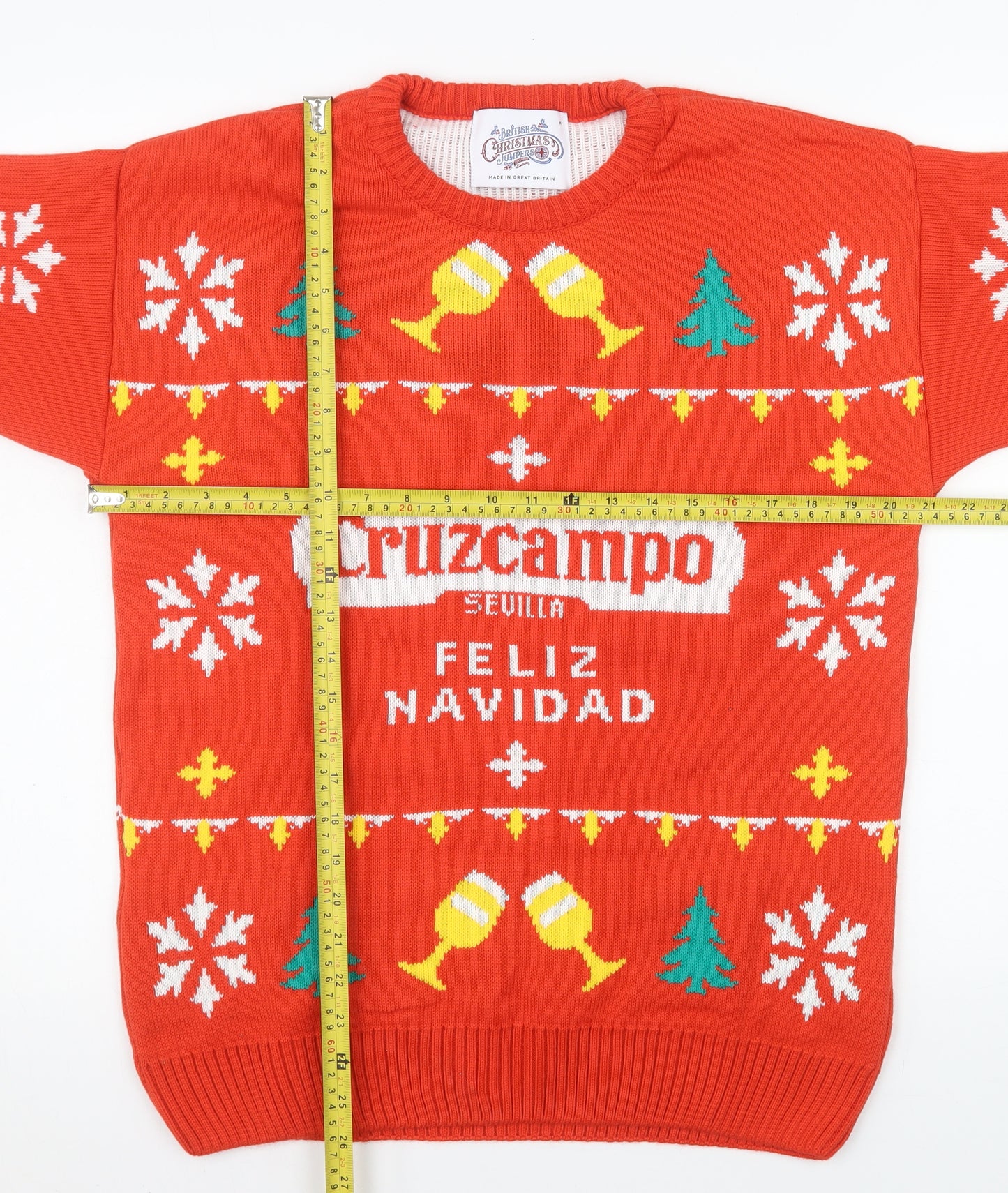 British Christmas Jumpers Men's Red M Cruzcampo Feliz Navidad Jumper