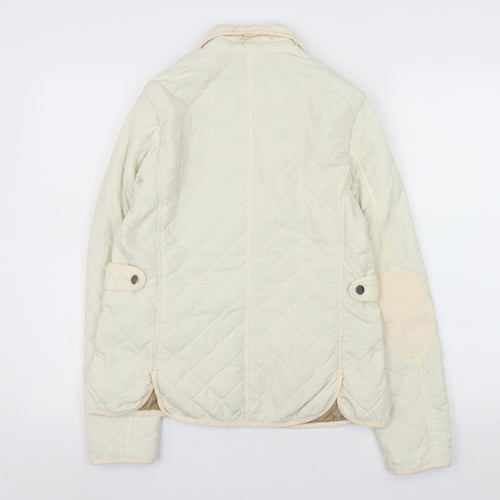 Zara Woman Ivory Quilted Button Jacket Women's L Classic Mid-Length