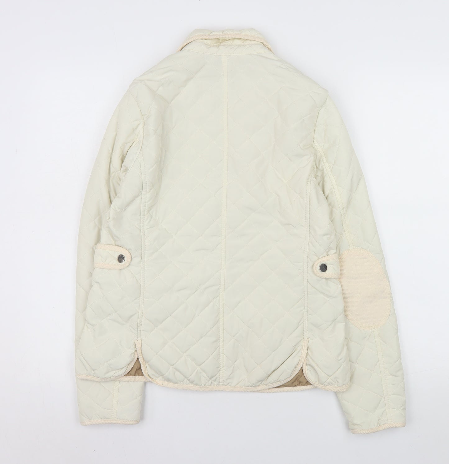 Zara Woman Ivory Quilted Button Jacket Women's L Classic Mid-Length