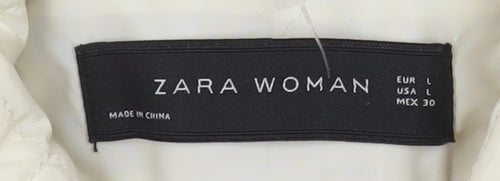 Zara Woman Ivory Quilted Button Jacket Women's L Classic Mid-Length