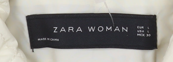 Zara Woman Ivory Quilted Button Jacket Women's L Classic Mid-Length