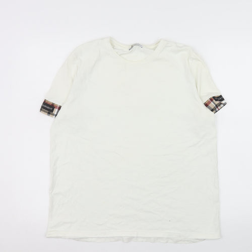 ZARA Women White Cotton Short Sleeve Crew Neck T-Shirt Size 12