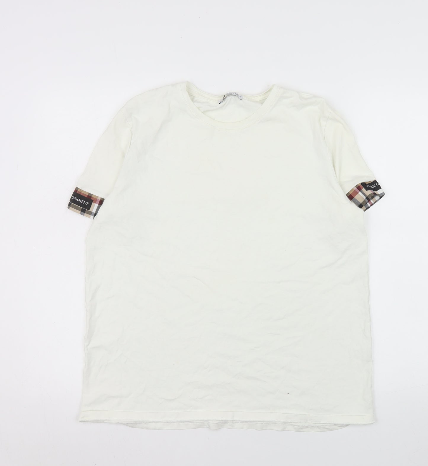 ZARA Women White Cotton Short Sleeve Crew Neck T-Shirt Size 12