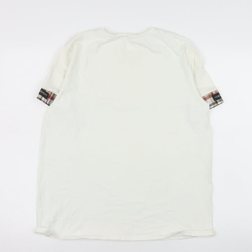 ZARA Women White Cotton Short Sleeve Crew Neck T-Shirt Size 12