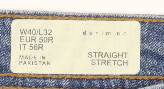 Denim Co. Men's Blue Stretch Straight Jeans W40 L32