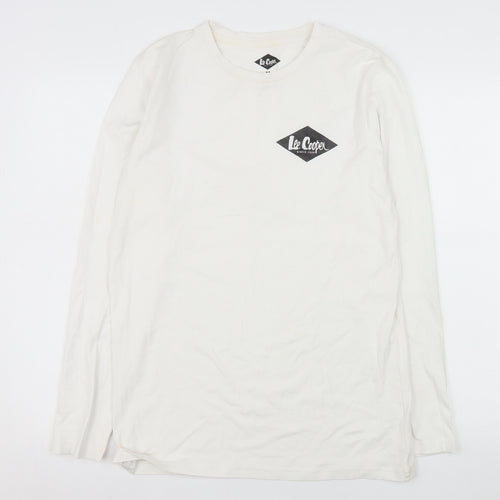 Lee Cooper Men's White Long Sleeve Crew Neck Cotton Top M