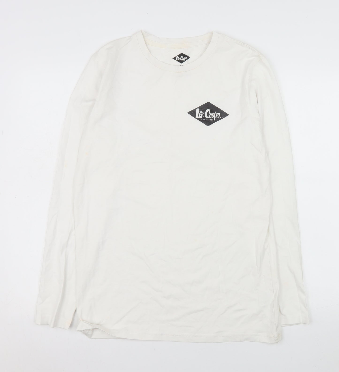 Lee Cooper Men's White Long Sleeve Crew Neck Cotton Top M