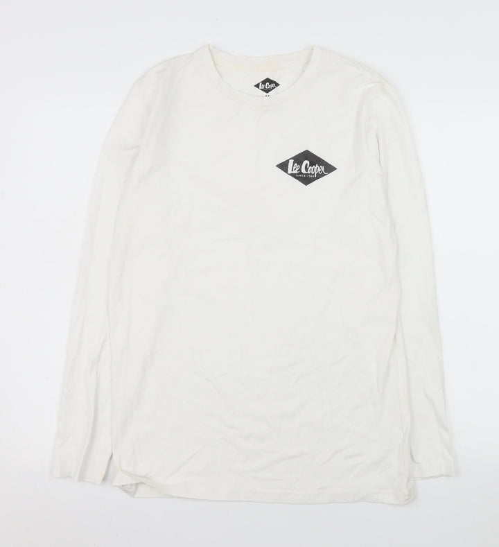 Lee Cooper Men's White Long Sleeve Crew Neck Cotton Top M