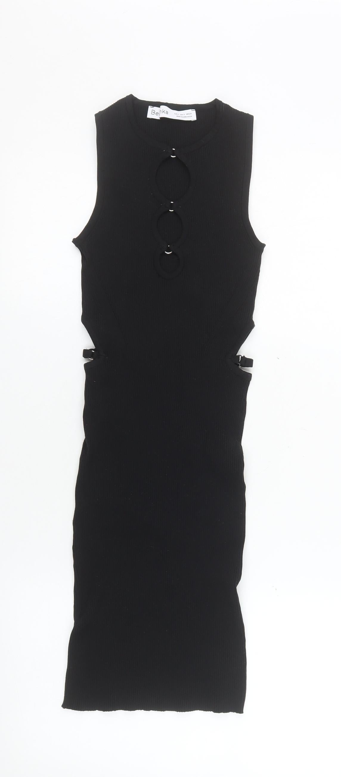 Bershka Women's Black Sleeveless Bodycon Midi Dress Size 8
