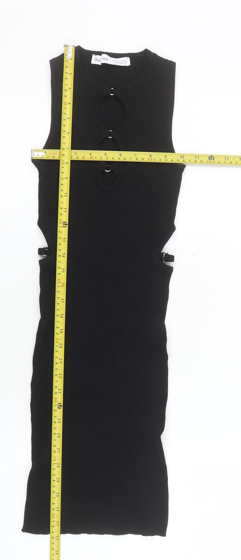 Bershka Women's Black Sleeveless Bodycon Midi Dress Size 8