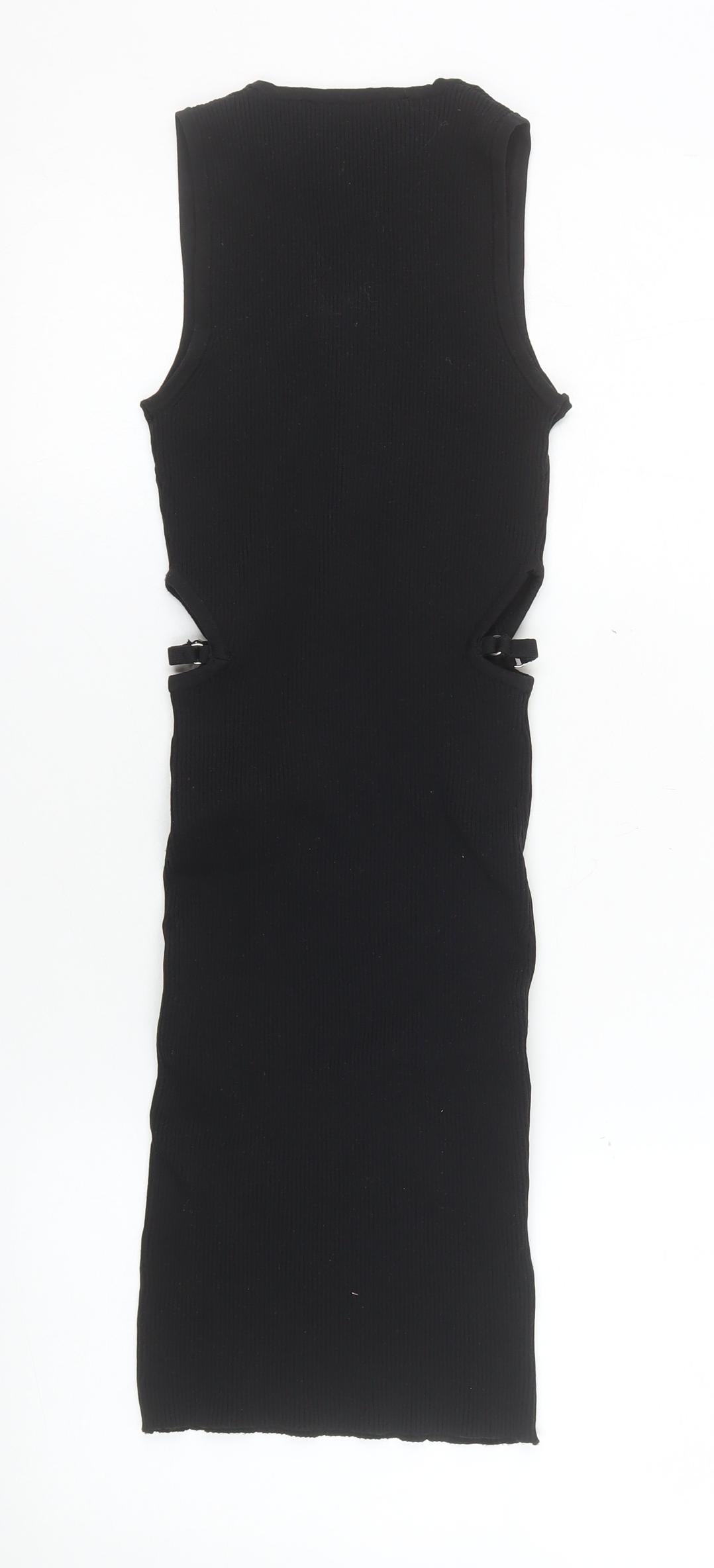 Bershka Women's Black Sleeveless Bodycon Midi Dress Size 8