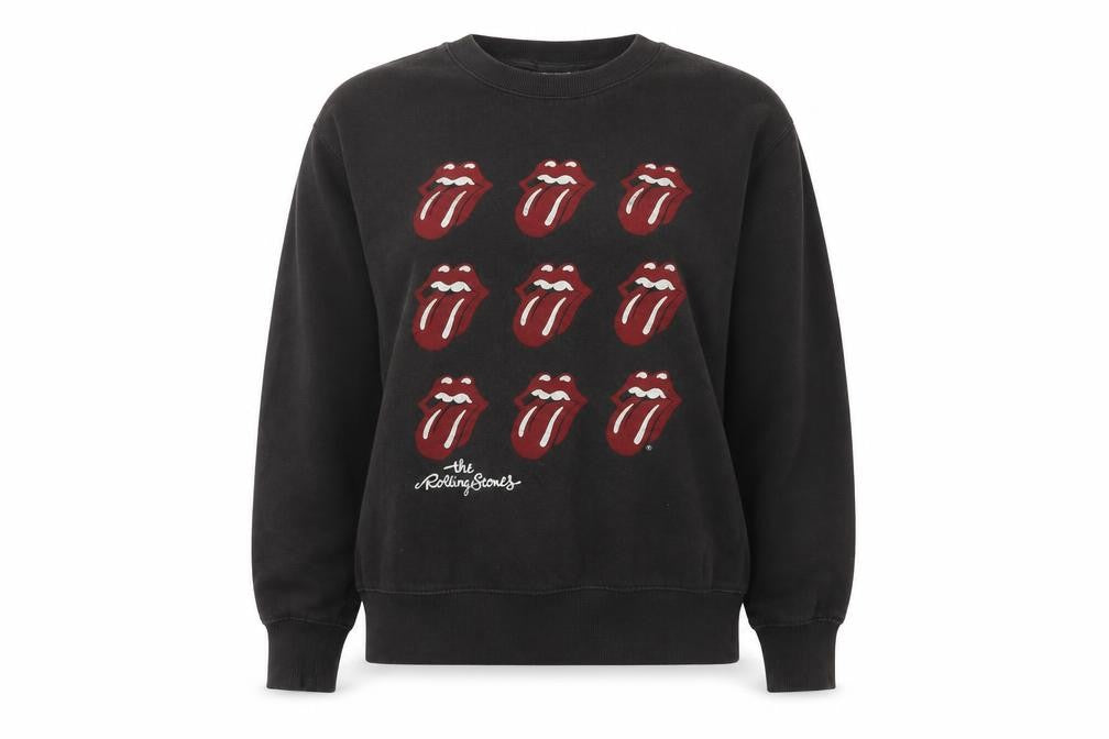 Front view of H&M L.O.G.G. Women's Black Rolling Stones Graphic Pullover Sweatshirt XS