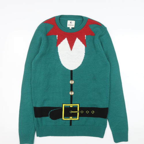 SoulCal & Co Mens Green Elf Christmas Jumper Size M Pullover Knit