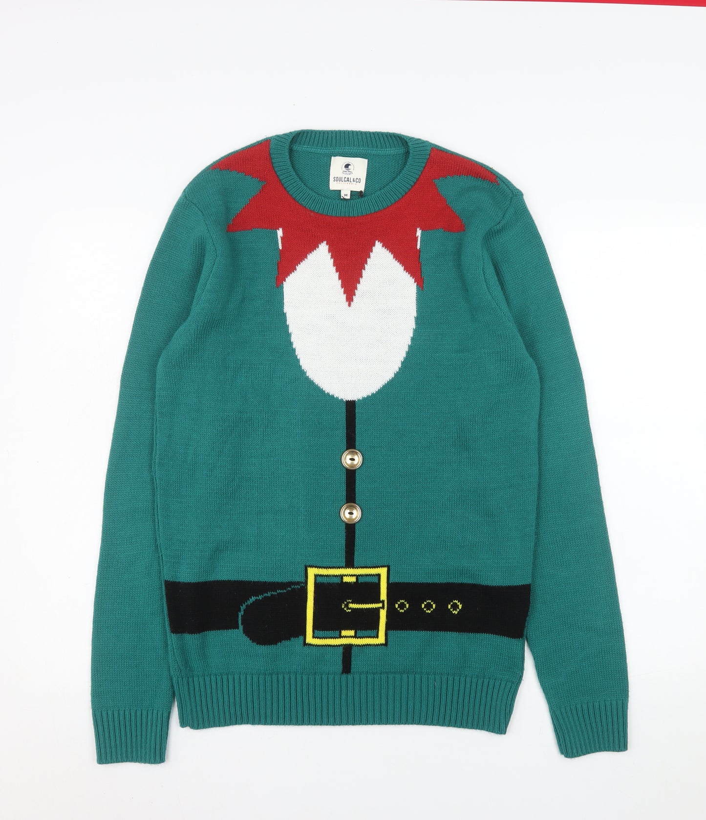 SoulCal & Co Mens Green Elf Christmas Jumper Size M Pullover Knit