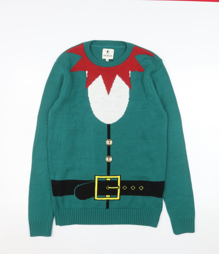 SoulCal & Co Mens Green Elf Christmas Jumper Size M Pullover Knit