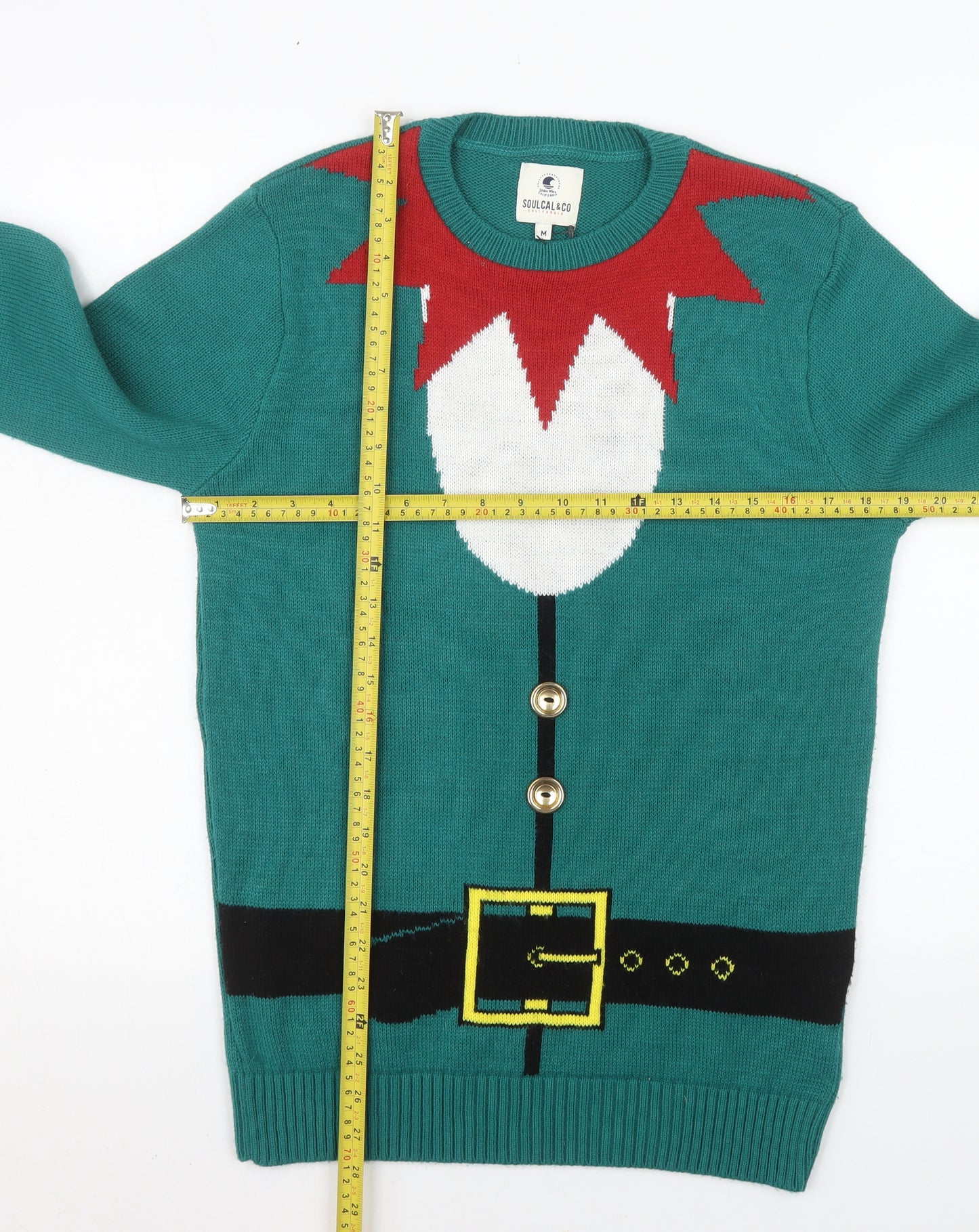 SoulCal & Co Mens Green Elf Christmas Jumper Size M Pullover Knit