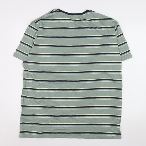 Jack & Jones Mens Green Striped 2XL Organic Cotton Crew Neck T-Shirt