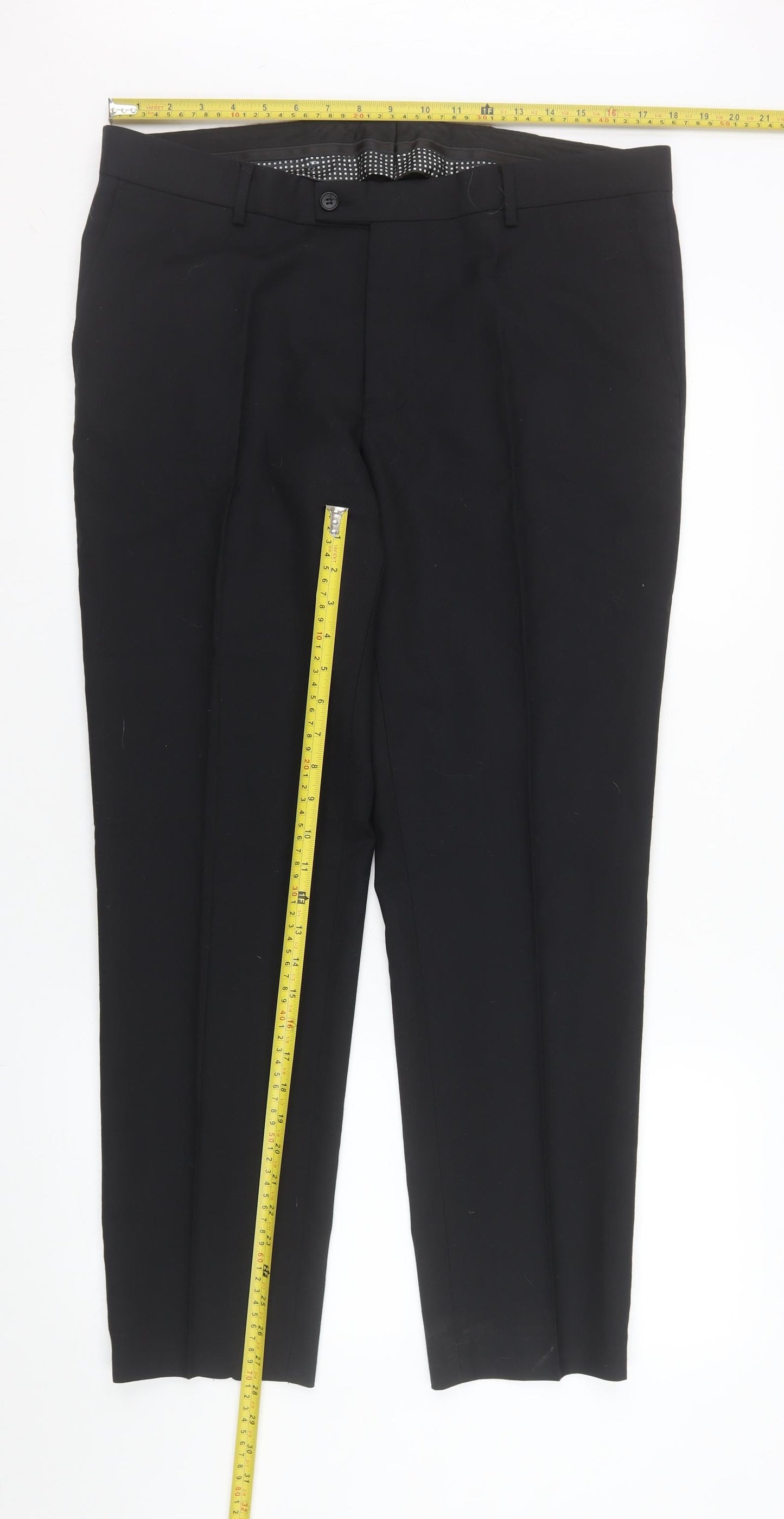 Benetti Men's Black Tailored Fit Dress Pants 36S Wool Blend