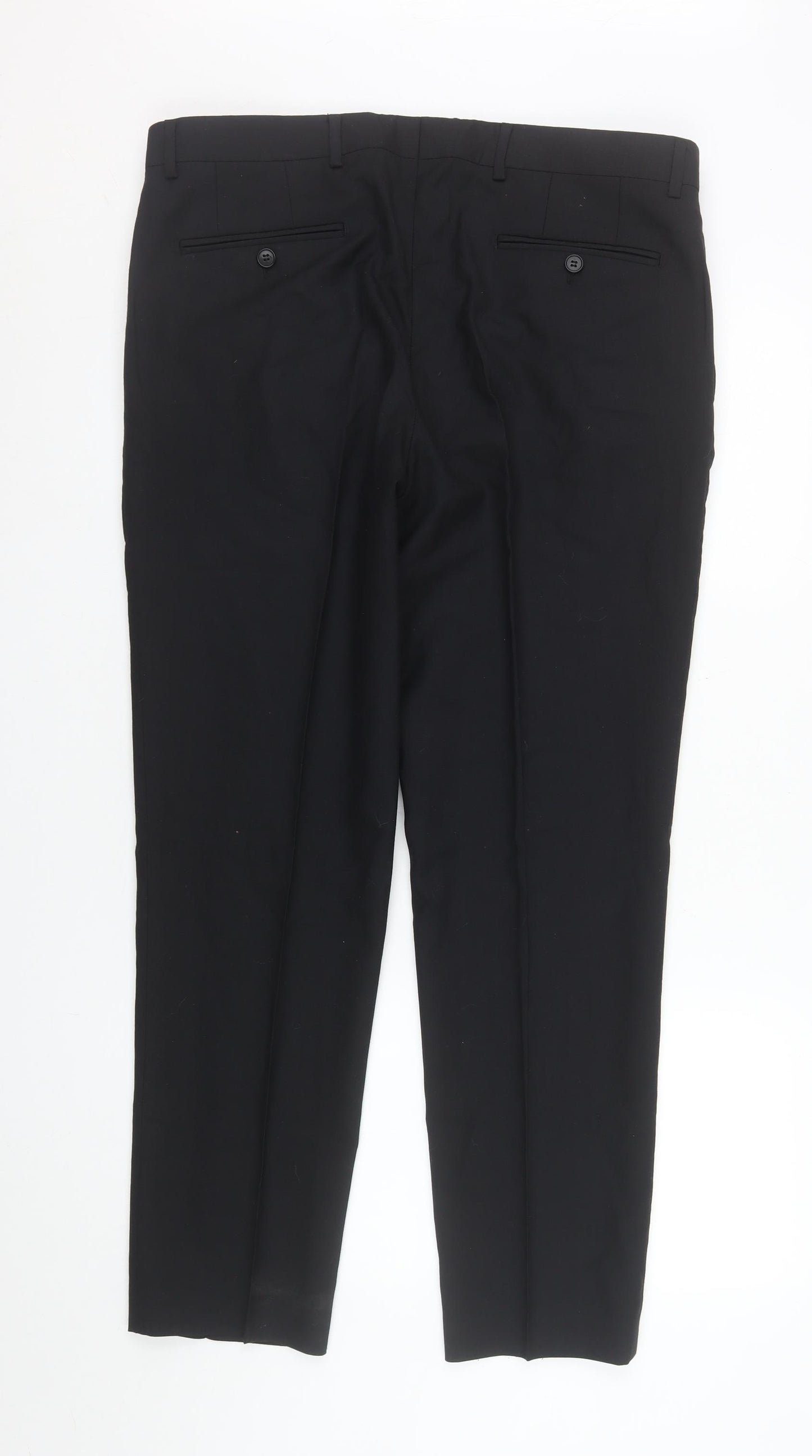Benetti Men's Black Tailored Fit Dress Pants 36S Wool Blend