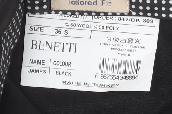 Benetti Men's Black Tailored Fit Dress Pants 36S Wool Blend