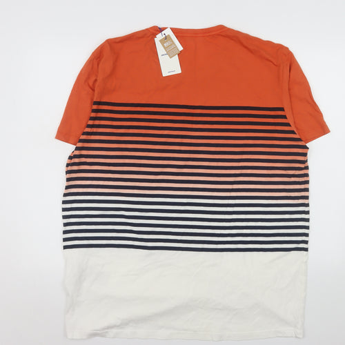 Jack & Jones Mens Orange Striped Crew Neck Cotton T-Shirt 2XL