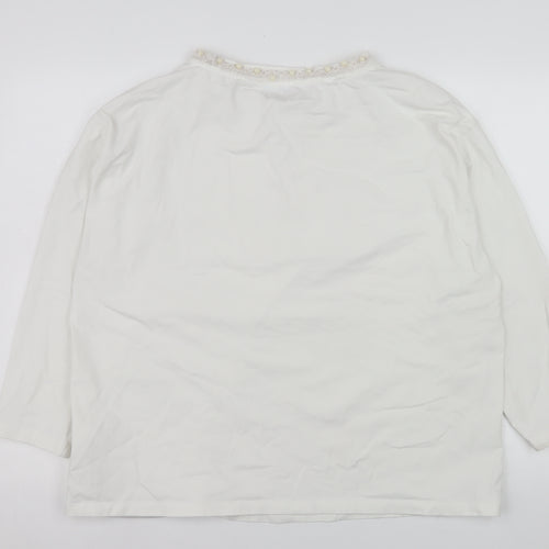 Kelly & Grace Womens White Long Sleeve Embellished Neck Top XXL