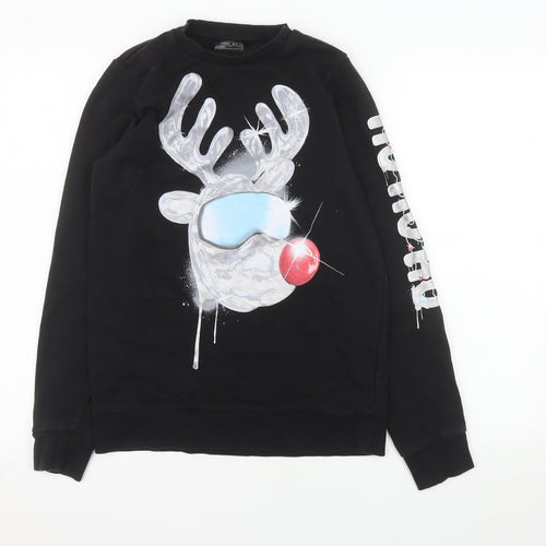 Next Boys Black Christmas Reindeer Graphic Pullover Sweatshirt 14 Years