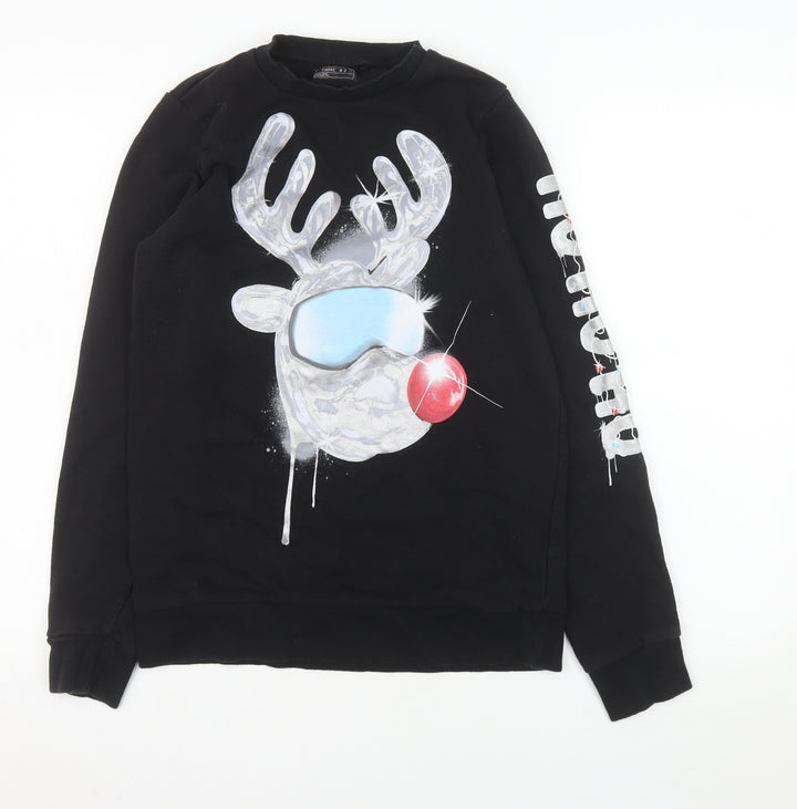 Next Boys Black Christmas Reindeer Graphic Pullover Sweatshirt 14 Years