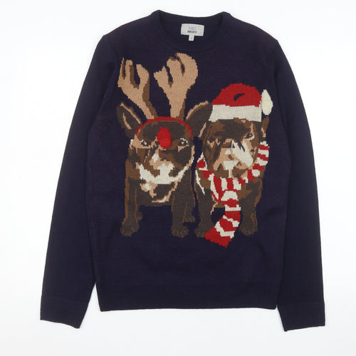 Marks and Spencer Men Navy Christmas Dog Jumper Small Regular Fit Acrylic