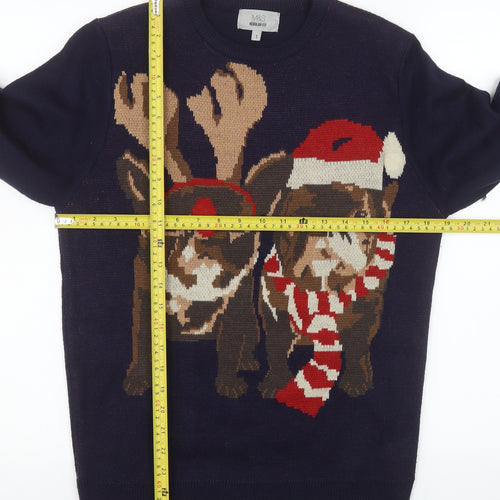 Marks and Spencer Men Navy Christmas Dog Jumper Small Regular Fit Acrylic