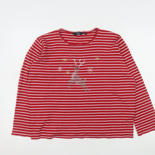 Isle Essentials Women's Red Striped Reindeer Long Sleeve Cotton T-Shirt Size 18
