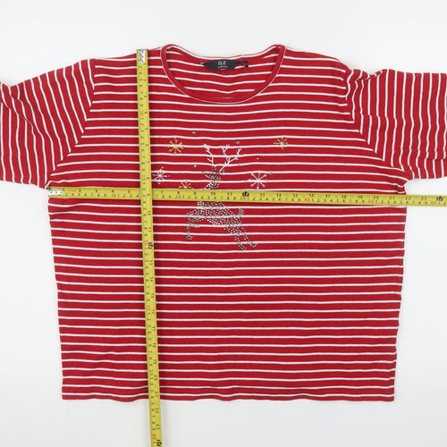 Isle Essentials Women's Red Striped Reindeer Long Sleeve Cotton T-Shirt Size 18