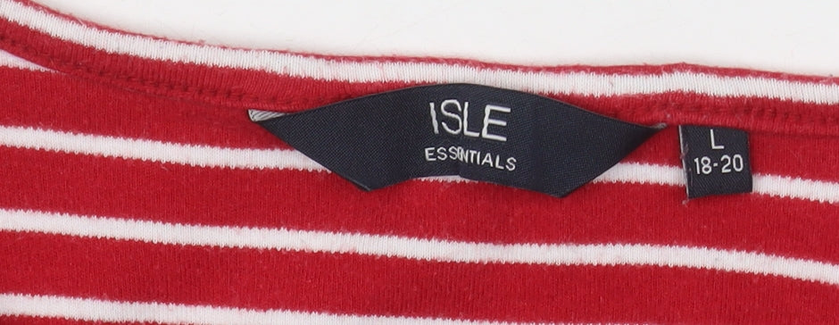 Isle Essentials Women's Red Striped Reindeer Long Sleeve Cotton T-Shirt Size 18